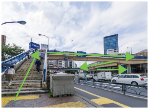 東口改札を出て、左手の歩道橋