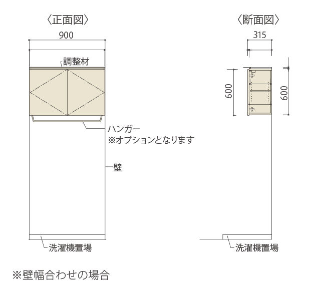 洗濯機上吊戸棚 標準仕様 両開きタイプ